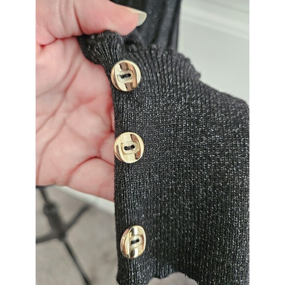 Nanette Lepore Black Lurex Ribbed Balloon Sleeve Sweater Silver Buttons sz M - Picture 4 of 9